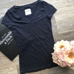 Girls Abercrombie Navy V Neck Cotton Tee